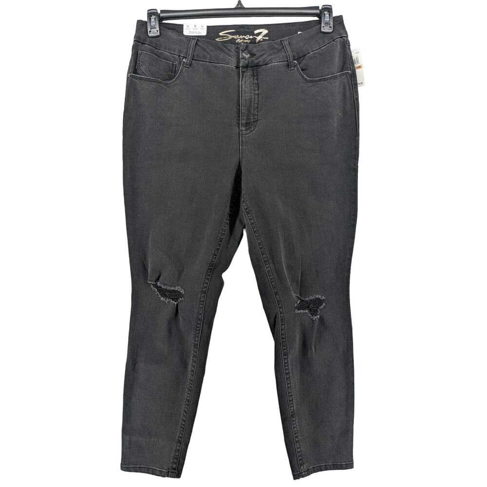 Seven7 Skinny Jeans 14W Black‎ Distressed Tummyless High Rise Contoured Fit Slim